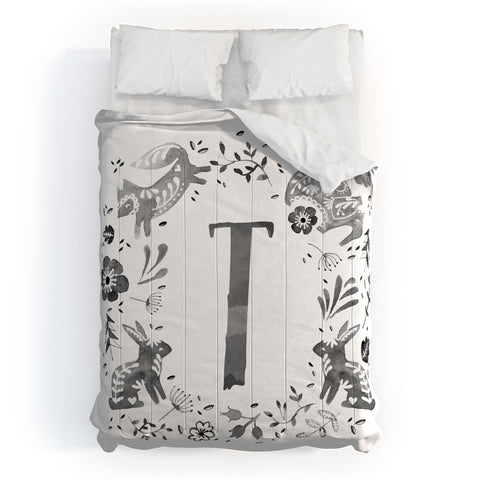 Wonder Forest Folky Forest Monogram Letter T Comforter