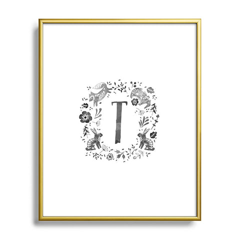 Wonder Forest Folky Forest Monogram Letter T Metal Framed Art Print