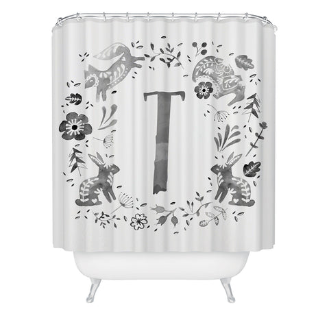 Wonder Forest Folky Forest Monogram Letter T Shower Curtain