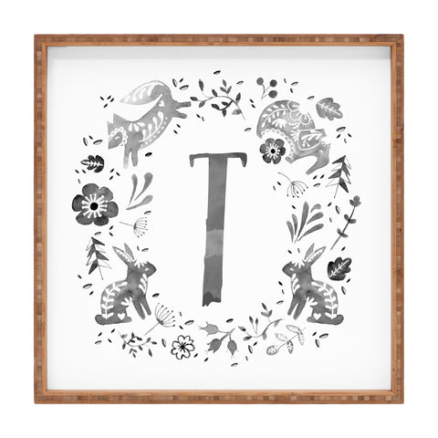 Wonder Forest Folky Forest Monogram Letter T Square Tray