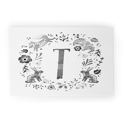 Wonder Forest Folky Forest Monogram Letter T Welcome Mat