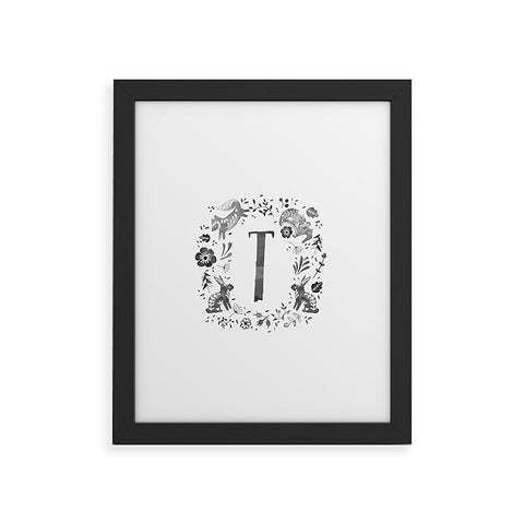 Wonder Forest Folky Forest Monogram Letter T Framed Art Print