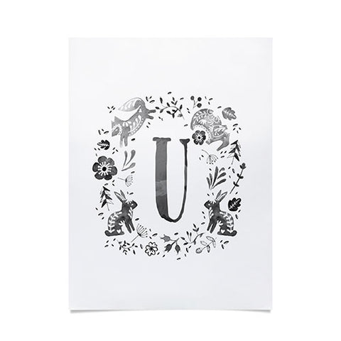 Wonder Forest Folky Forest Monogram Letter U Poster
