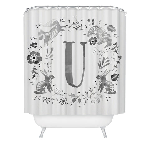 Wonder Forest Folky Forest Monogram Letter U Shower Curtain
