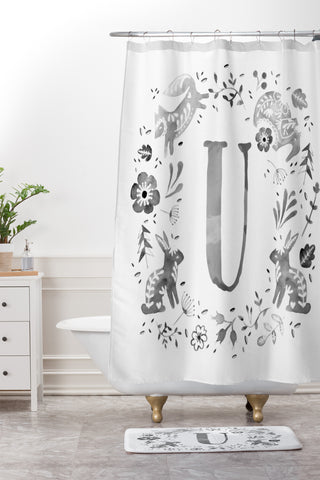 Wonder Forest Folky Forest Monogram Letter U Shower Curtain And Mat