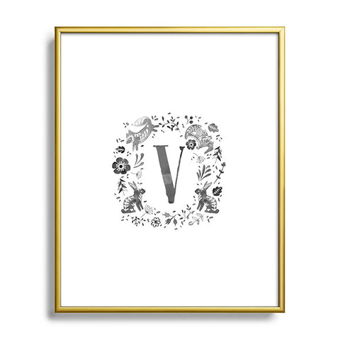 Wonder Forest Folky Forest Monogram Letter V Metal Framed Art Print