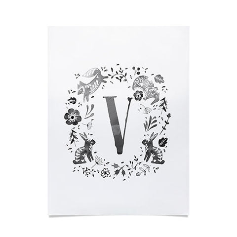 Wonder Forest Folky Forest Monogram Letter V Poster