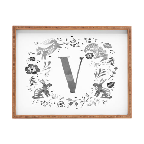 Wonder Forest Folky Forest Monogram Letter V Rectangular Tray