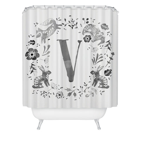 Wonder Forest Folky Forest Monogram Letter V Shower Curtain