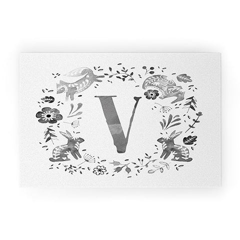 Wonder Forest Folky Forest Monogram Letter V Welcome Mat