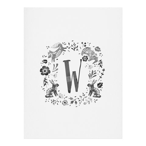 Wonder Forest Folky Forest Monogram Letter W Art Print