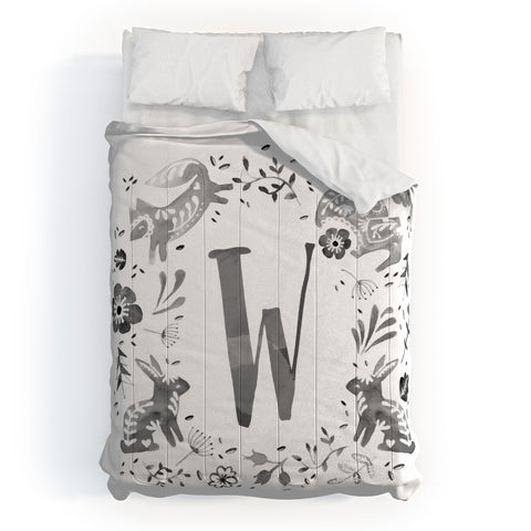 Wonder Forest Folky Forest Monogram Letter W Comforter