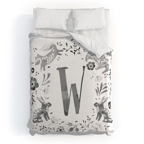 Wonder Forest Folky Forest Monogram Letter W Duvet Cover