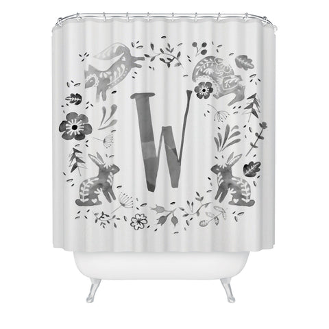Wonder Forest Folky Forest Monogram Letter W Shower Curtain