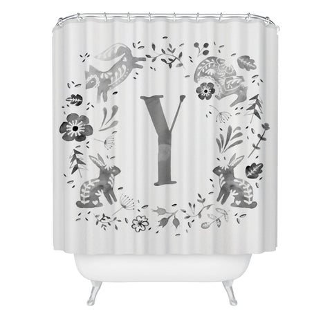 Wonder Forest Folky Forest Monogram Letter Y Shower Curtain
