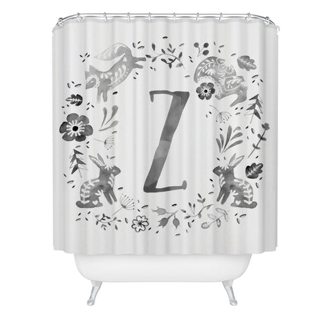 Wonder Forest Folky Forest Monogram Letter Z Shower Curtain