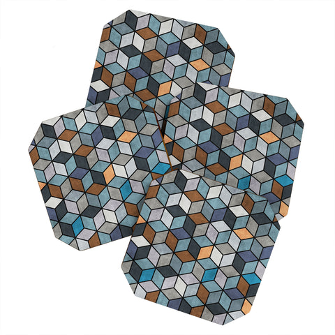 Zoltan Ratko Colorful Concrete Cubes Blue Coaster Set