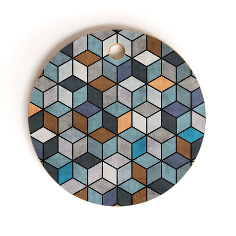 Zoltan Ratko Colorful Concrete Cubes Blue Cutting Board Round