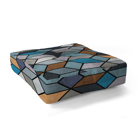 Zoltan Ratko Colorful Concrete Cubes Blue Floor Pillow Square