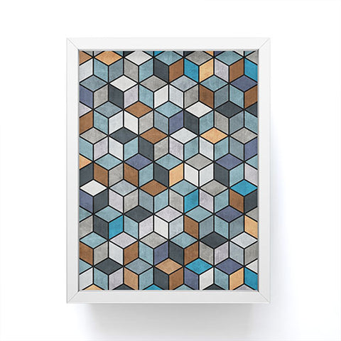 Zoltan Ratko Colorful Concrete Cubes Blue Framed Mini Art Print