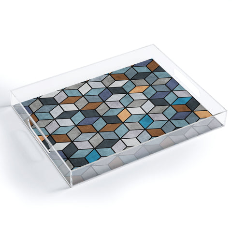Zoltan Ratko Colorful Concrete Cubes Blue Acrylic Tray