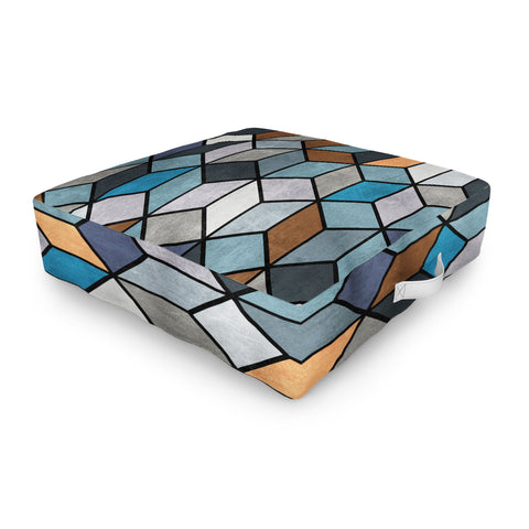 Zoltan Ratko Colorful Concrete Cubes Blue Outdoor Floor Cushion