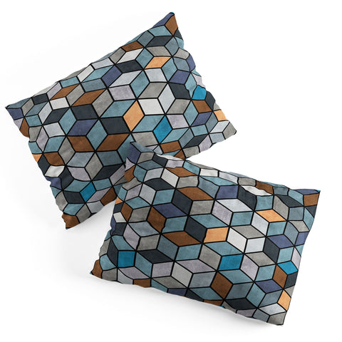 Zoltan Ratko Colorful Concrete Cubes Blue Pillow Shams