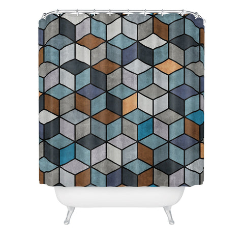 Zoltan Ratko Colorful Concrete Cubes Blue Shower Curtain