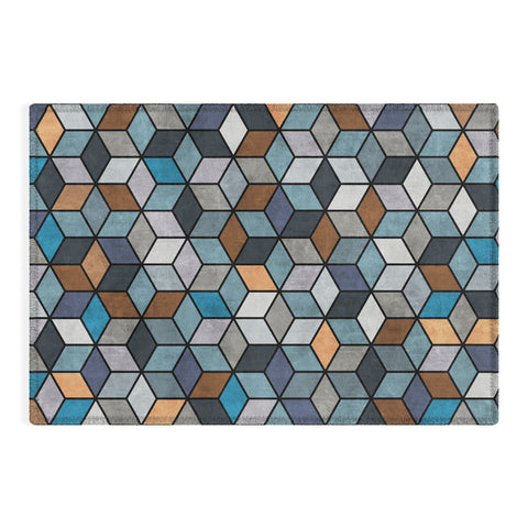 Zoltan Ratko Colorful Concrete Cubes Blue Outdoor Rug
