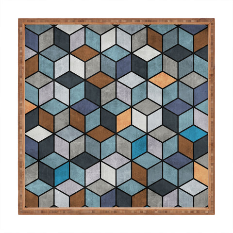Zoltan Ratko Colorful Concrete Cubes Blue Square Tray