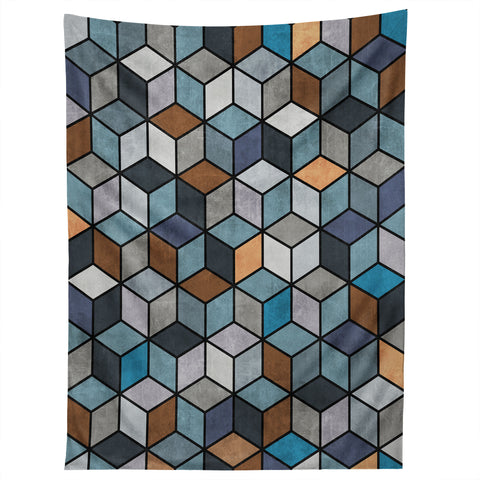 Zoltan Ratko Colorful Concrete Cubes Blue Tapestry