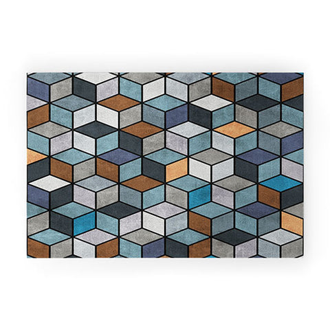 Zoltan Ratko Colorful Concrete Cubes Blue Welcome Mat