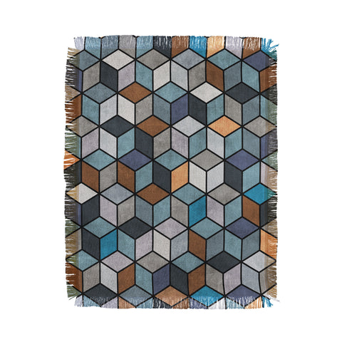 Zoltan Ratko Colorful Concrete Cubes Blue Throw Blanket