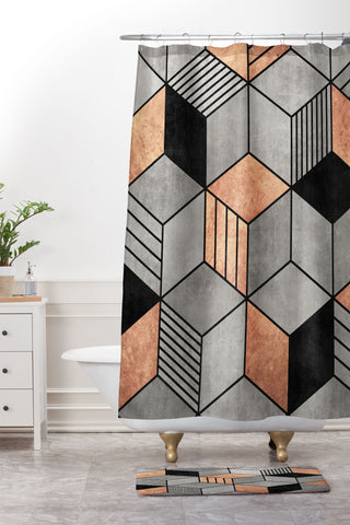 Zoltan Ratko Concrete and Copper Cubes 2 Shower Curtain And Mat