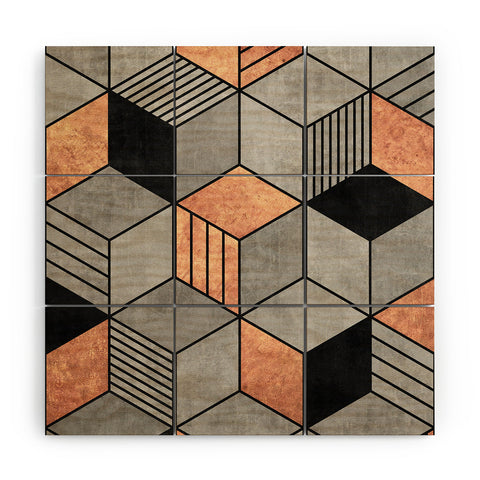 Zoltan Ratko Concrete and Copper Cubes 2 Wood Wall Mural