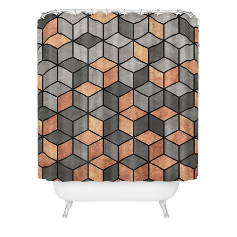 Zoltan Ratko Concrete and Copper Cubes Shower Curtain