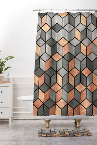 Zoltan Ratko Concrete and Copper Cubes Shower Curtain And Mat