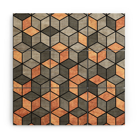 Zoltan Ratko Concrete and Copper Cubes Wood Wall Mural