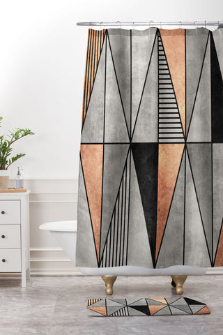 Zoltan Ratko Concrete and Copper Triangles Shower Curtain And Mat