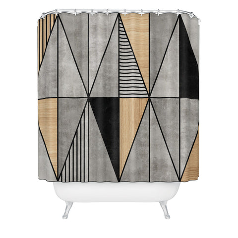Zoltan Ratko Concrete and Wood Triangles Shower Curtain