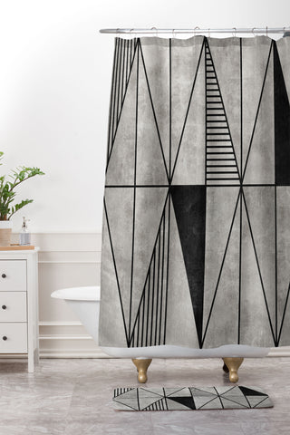 Zoltan Ratko Concrete Triangles Shower Curtain And Mat