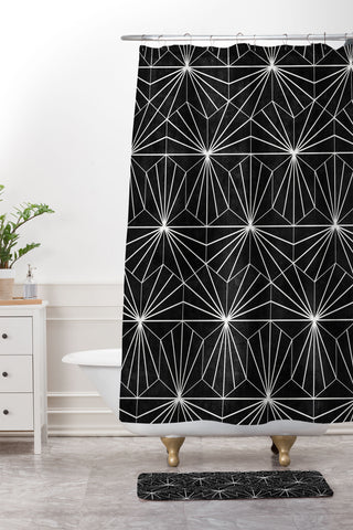 Zoltan Ratko Hexagonal Pattern Black Concrete Shower Curtain And Mat