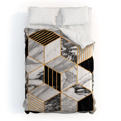 Zoltan Ratko Marble Cubes 2 Black and White Comforter