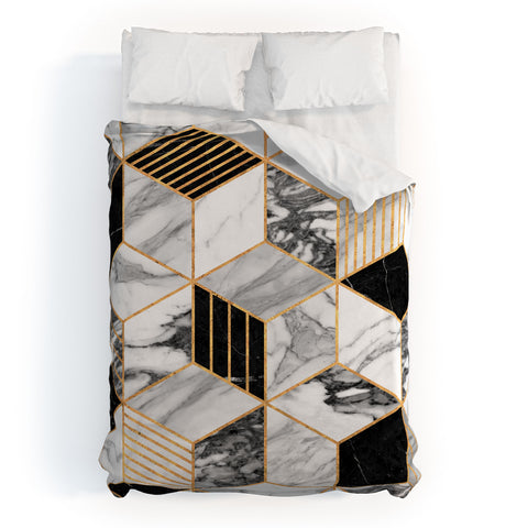 Zoltan Ratko Marble Cubes 2 Black and White Duvet Cover