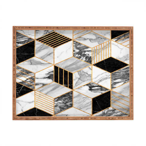 Zoltan Ratko Marble Cubes 2 Black and White Rectangular Tray