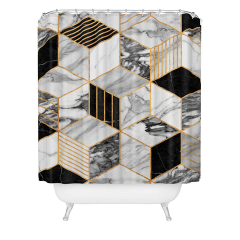 Zoltan Ratko Marble Cubes 2 Black and White Shower Curtain