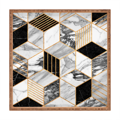 Zoltan Ratko Marble Cubes 2 Black and White Square Tray