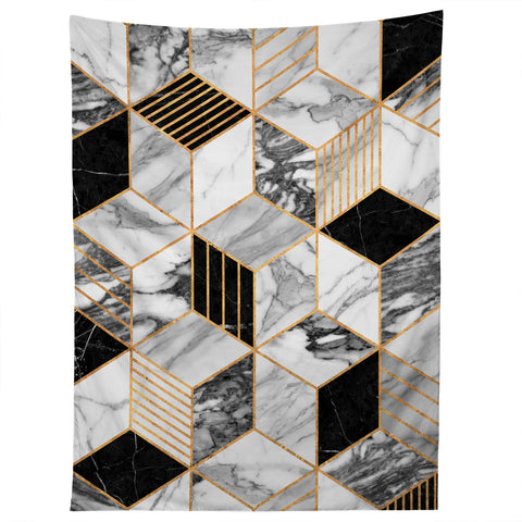 Zoltan Ratko Marble Cubes 2 Black and White Tapestry