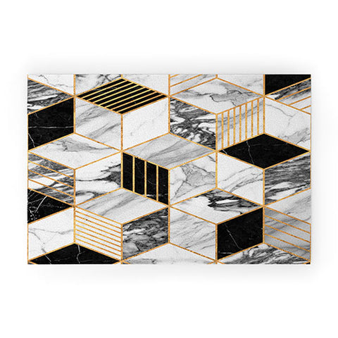 Zoltan Ratko Marble Cubes 2 Black and White Welcome Mat