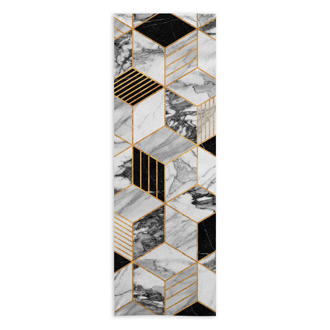 Zoltan Ratko Marble Cubes 2 Black and White Yoga Towel